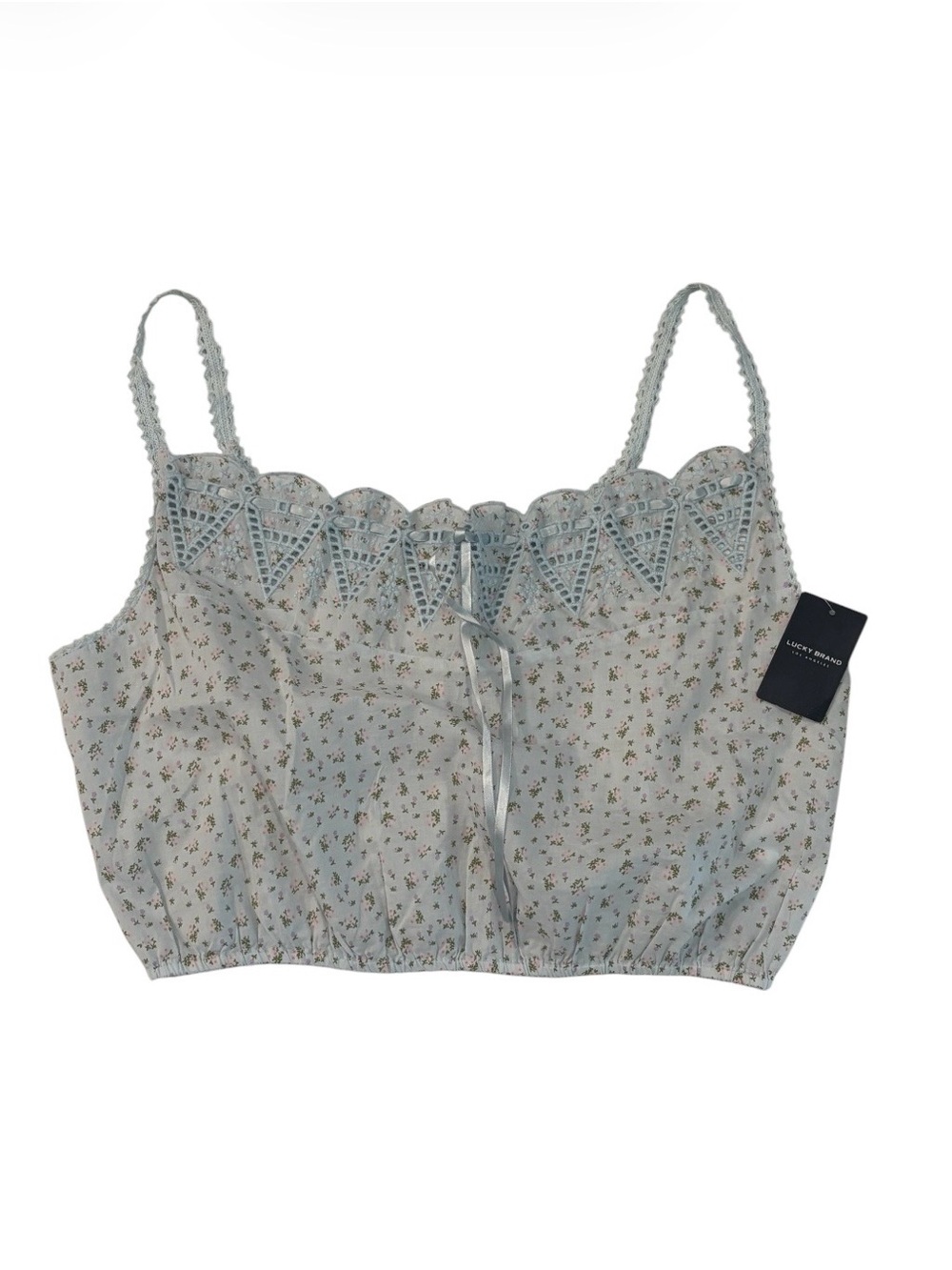 NWT Lucky Brand Cropped Camisole Light Blue Floral/Lace Medium
